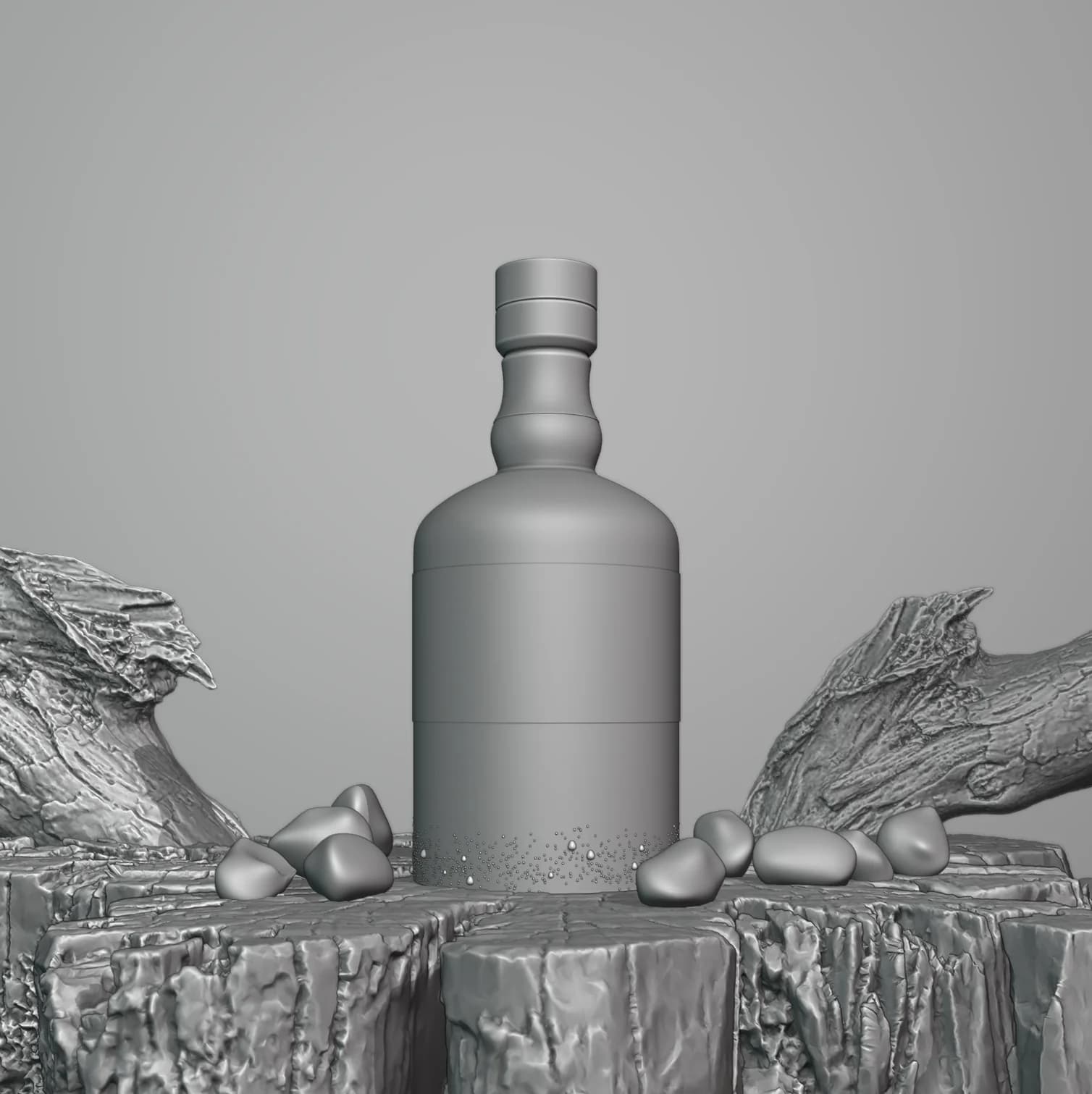 Shadowbrook Whiskey, untextured 3D model before lighting and shading